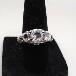 925 Sterling Silver CZ Engagement Style Ring Size 6.5 Filigree 3-Stone Design